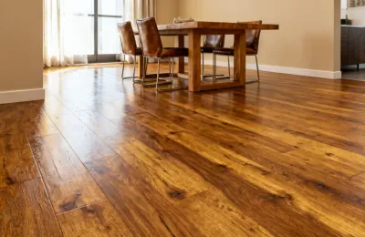 Armstrong laminate flooring with walnut texture in a dining room