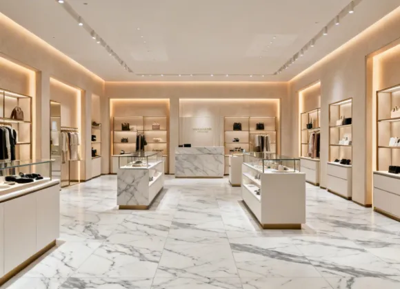 Armstrong LVT marble-look tile in a retail boutique