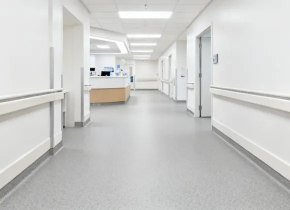 Armstrong antimicrobial flooring in a healthcare corridor