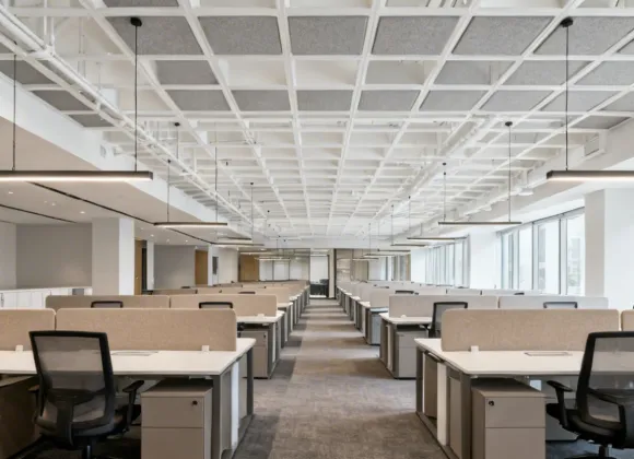 Armstrong acoustic ceiling tiles in a corporate open office